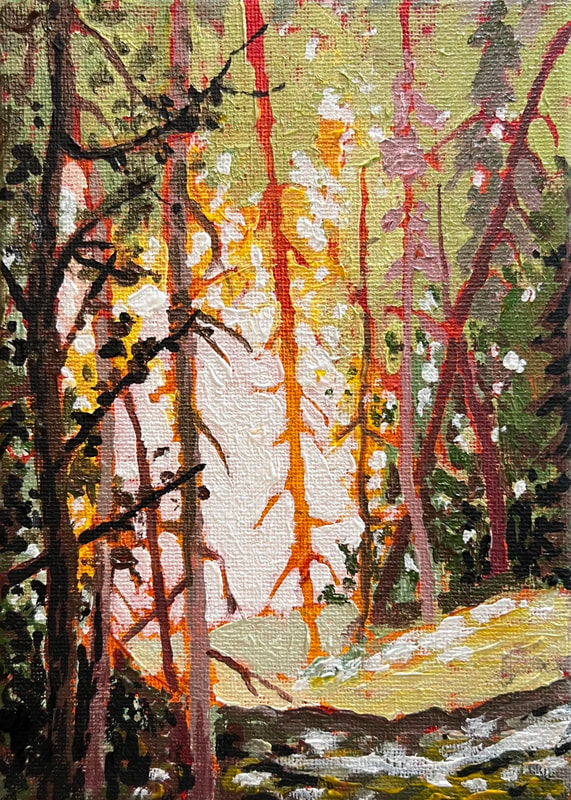 Morning Walk in the Woods,, Acrylic painting by Canadian landscape artist, Jim White 