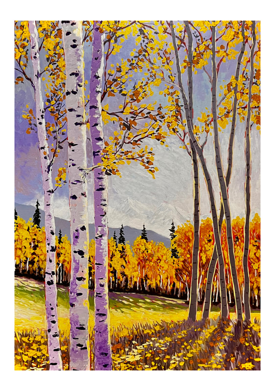 Aspen Trees in Kananaskis Alberta, Acrylic painting by Canadian landscape artist, Jim White