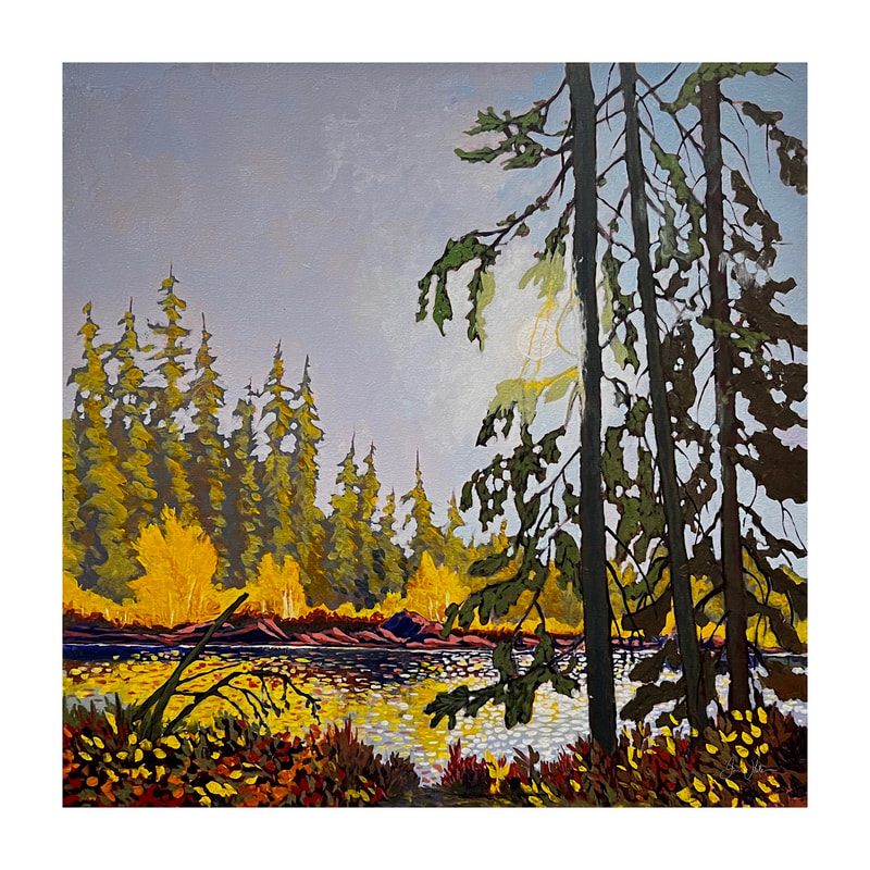 Resting on the Wapiti River, Acrylic painting by Canadian landscape artist, Jim White