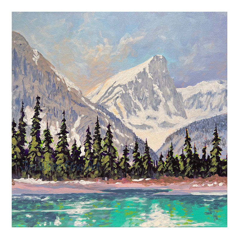 "Chilling at Kananaskis Lake" Acrylic painting by Canadian landscape artist Jim White
